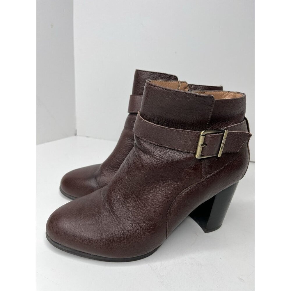 Vionic Womens Trinity Brown Alison Ankle Leather Bootie Side Zip Size 7.5 US